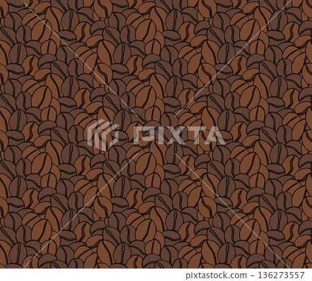 simple pattern with coffee beans in brown colors, aromatic coffee Cafe seamless pattern. hand drawn illustration. Vector graphic line ink colored art. for package, holiday design, fabric and textile. 136273557
