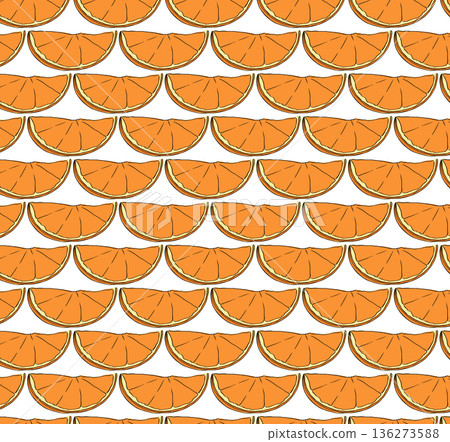 Sliced freshness citrus fruit background. Cafe seamless pattern. hand drawn illustration. Vector graphic line ink colored art. Repeating Texture. Design for package, cosmetic, textile, cards. Sliced freshness citrus fruit background. Cafe seamless pattern. hand drawn illustration. Vector graphic line ink colored art. Repeating Texture. Design for package, cosmetic, textile, cards. 136273588