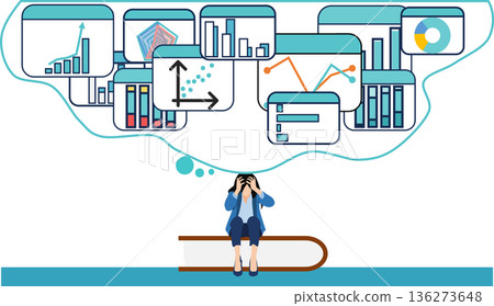 Illustration of a businesswoman analyzing data 136273648