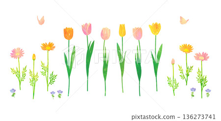 春花插畫:水彩、粉彩與拼貼手繪風格 春花插畫:水彩、粉彩與拼貼手繪風格 136273741