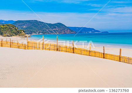 (Shizuoka Prefecture) Izu Shirahama Coast in winter, beach, sand barrier 136273760