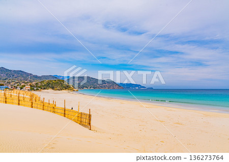 （靜岡縣）冬季伊豆白濱海岸，沙灘，沙堤 136273764