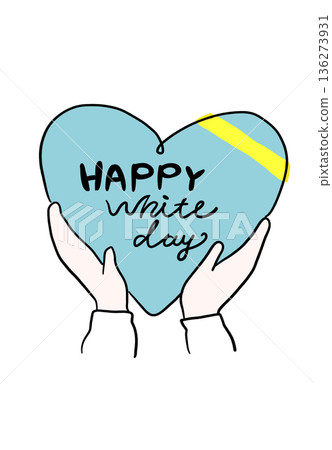 白色情人節禮物雙手遞出,心形圖案,線條描插圖 白色情人節禮物雙手遞出,心形圖案,線條描插圖 136273931