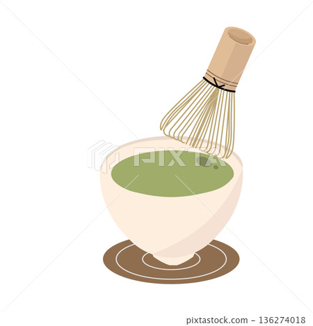 Making tea. Chasen and green tea. Vector illustration Making tea. Chasen and green tea. Vector illustration 136274018