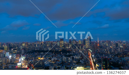 東京晴空塔和東京鐵塔的夜景 136274037