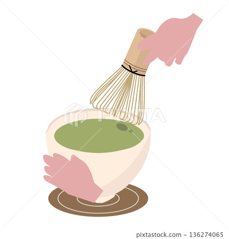 泡茶。茶道。製作抹茶。向量圖 136274065