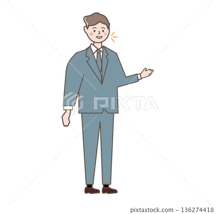 Salesman. Businessman talking. Office worker making a business proposal. Vector illustration 136274418