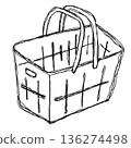 Simple line drawing shopping basket illustration 136274498