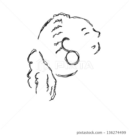 A woman's profile, close to her back, line drawing 136274499