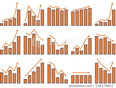 Bar graph graphic material illustration set Bar graph graphic material illustration set 136274641