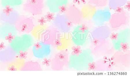 Spring background material with pastel watercolor cherry blossom pattern 136274860