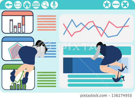 Illustration of a businesswoman creating materials for a meeting 136274958