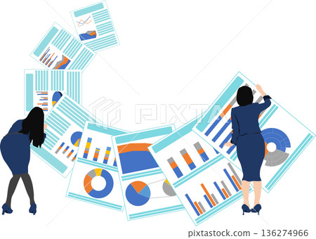 Illustration of a businesswoman creating materials for a meeting 136274966