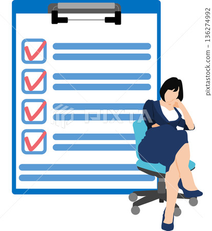 Illustration of a businesswoman creating materials for a meeting 136274992