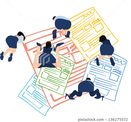 一位女商人為會議製作材料的插圖 136275072