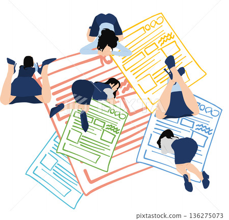 Illustration of a businesswoman creating materials for a meeting Illustration of a businesswoman creating materials for a meeting 136275073