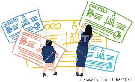 Illustration of a businesswoman creating materials for a meeting Illustration of a businesswoman creating materials for a meeting 136275078