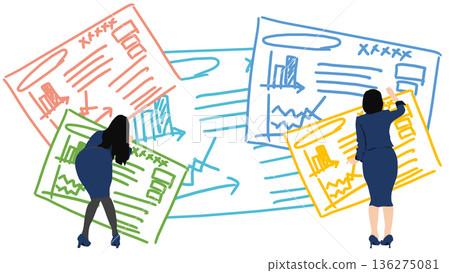 一位女商人為會議製作材料的插圖 136275081