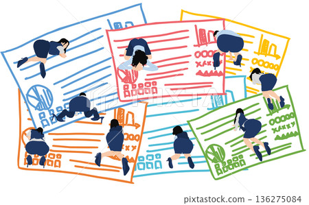 Illustration of a businesswoman creating materials for a meeting Illustration of a businesswoman creating materials for a meeting 136275084