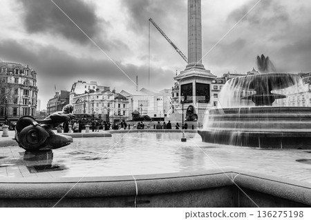 Trafalgar Square in London in winter, monochrome Trafalgar Square in London in winter, monochrome 136275198