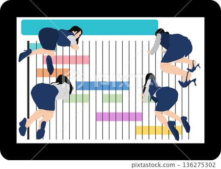 Illustration of a businesswoman implementing a framework 136275302