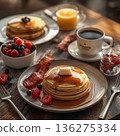 Pancake and bacon breakfast 136275334