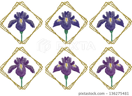 [Iris flower one-point set] Hand embroidery illustration material 136275481