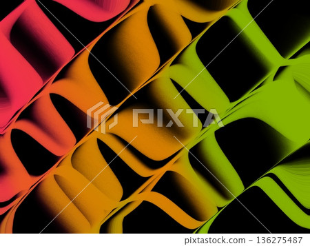 A three-dimensional abstract digital background with red, orange, and green curves intersecting on a black background | Curve, gradient, abstract, three-dimensional, background, A three-dimensional abstract digital background with red, orange, and green curves intersecting on a black background | Curve, gradient, abstract, three-dimensional, background, 136275487