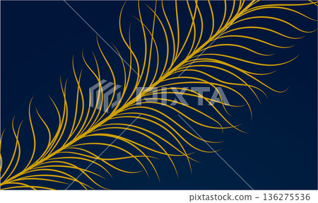 Elegant pampas grass, and feather banner, poster. Golden Line art botanical wedding template, etc. Abstract Vector floral designs 136275536