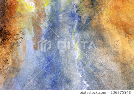 Thick abstract acrylic oil paint lines and orange blue sky or sea background Thick abstract acrylic oil paint lines and orange blue sky or sea background 136275548