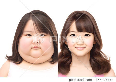 女性使用照片編輯應用程式和節食前後的對比照片 136275758