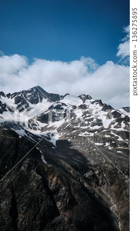 Snow-covered mountain peak under blue sky Snow-covered mountain peak under blue sky 136275895