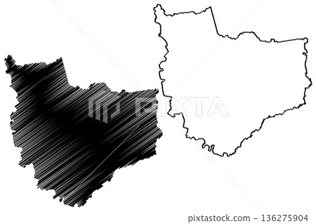 Guajara-Mirim municipality (State of Rondonia or Rondonia, RO, Municipalities of Brazil, Federative Republic of Brazil) map vector illustration, scribble sketch Guajara Mirim map 136275904