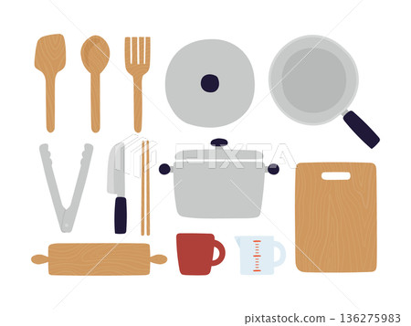 炊具和廚房用具插圖素材集 136275983
