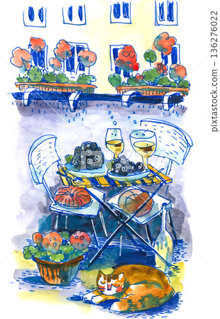Illustration of Outdoor Cafe Table Setting 136276022