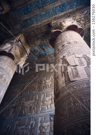 Ancient Egyptian temple columns with hieroglyphs Ancient Egyptian temple columns with hieroglyphs 136276030