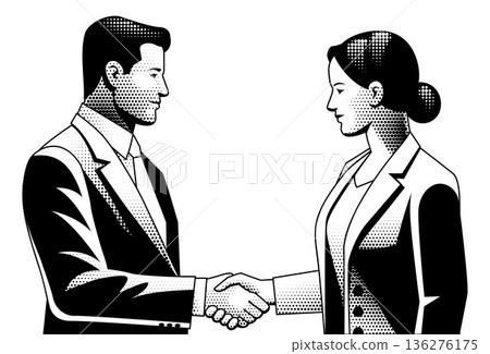 Black and White Retro Business Handshake Art 136276175