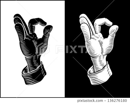 Chefs Kiss Hand OK Gesture Woodcut Illustration 136276180