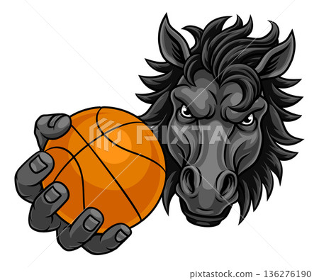 Horse Mustang Stallion Basketball Sports Mascot Horse Mustang Stallion Basketball Sports Mascot 136276190
