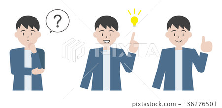 Worried, inspired, and OK men set - Simple character illustrations for business use Worried, inspired, and OK men set - Simple character illustrations for business use 136276501
