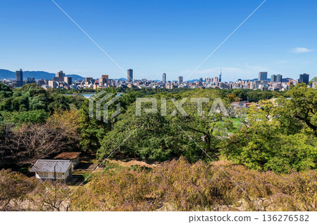 Top view of Fukuoka city skyline from Maizuru Park castle ruin Top view of Fukuoka city skyline from Maizuru Park castle ruin 136276582