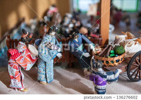 Japanese ancient family dolls in Tenryo Hina Goten museum, Hita, Japan 136276602