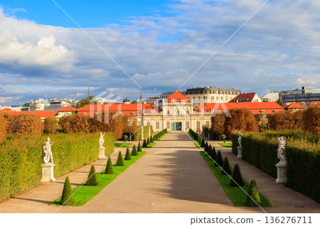 View over the garden to the Lower Belvedere Palace in Vienna, Austria 136276711