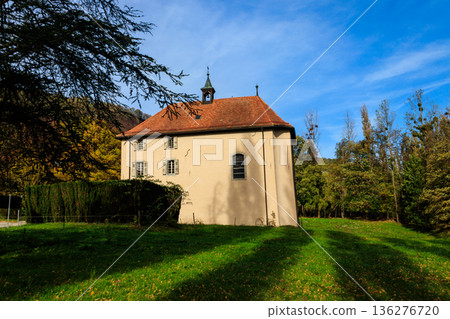 Small church in Verolliey near Saint Maurice, Switzerland in autumn 136276720