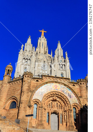 Expiatory Church of the Sacred Heart of Jesus on the summit of Mount Tibidabo in Barcelona, Catalonia, Spain 136276747