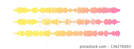Dynamic soundwave gradient icon with audio rhythm bars and frequency pattern. Soundwave vector podcast equalizer for music streaming, radio broadcasting or microphone recording application interface. 136276893