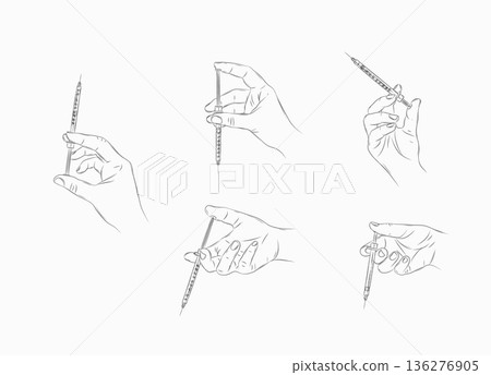 Hand holding a syringe variety positions illustration 136276905