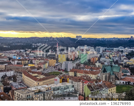 Dramatic sunset panorama of Brno, Czech Republic, from the spilberk viewpoint over the historic city. Dramatic sunset panorama of Brno, Czech Republic, from the spilberk viewpoint over the historic city. 136276993