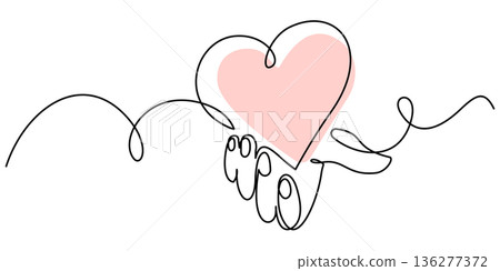 Hand holding heart - hand drawn one line art Hand holding heart - hand drawn one line art 136277372