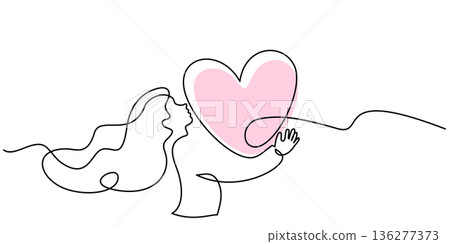 Woman holding big heart. Girl with loving heart. Valentines day concept. 136277373